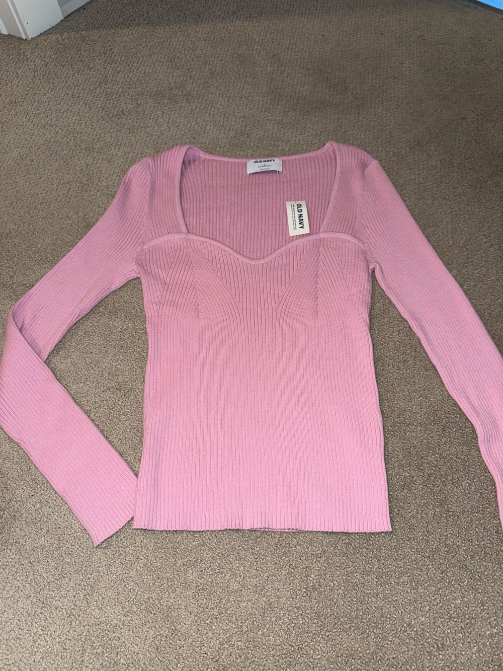 NWT Old Navy Sweetheart Ribbed Long Sleeve Top - Light Pink